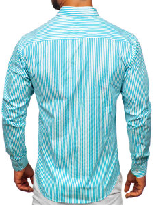 Camisa de rayas de manga larga para hombre azul turquesa Bolf 22731