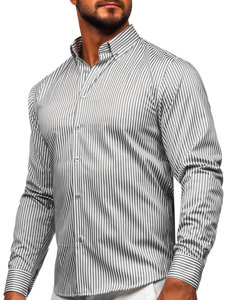 Camisa de rayas de manga larga para hombre grafito Bolf 22731