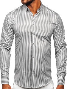 Camisa de rayas de manga larga para hombre gris Bolf 22731