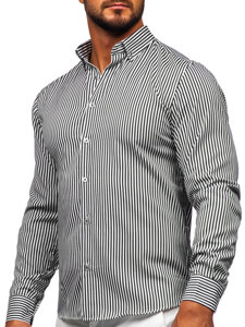 Camisa de rayas de manga larga para hombre negro Bolf 22731