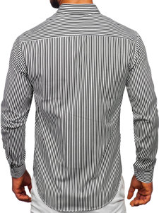 Camisa de rayas de manga larga para hombre negro Bolf 22731