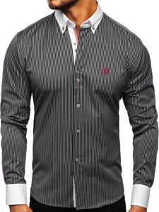 Camisa de rayas de manga larga para hombre  negro Bolf 9717