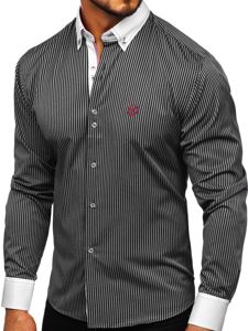 Camisa de rayas de manga larga para hombre  negro Bolf 9717