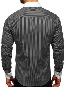 Camisa de rayas de manga larga para hombre  negro Bolf 9717