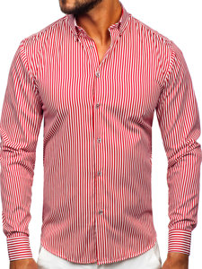 Camisa de rayas de manga larga para hombre rojo Bolf 22731