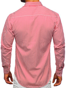 Camisa de rayas de manga larga para hombre rojo Bolf 22731