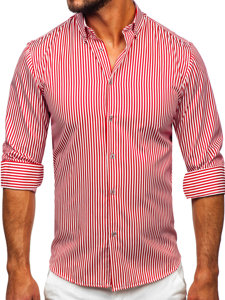 Camisa de rayas de manga larga para hombre rojo Bolf 22731