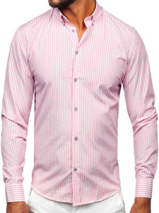 Camisa de rayas de manga larga para hombre rosa Bolf 22731