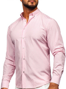 Camisa de rayas de manga larga para hombre rosa Bolf 22731