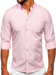 Camisa de rayas de manga larga para hombre rosa Bolf 22731