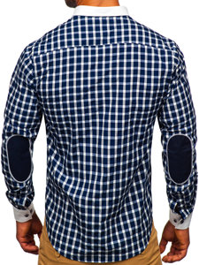 Camisa elegante a cuadros de manga larga para hombre azul oscuro Bolf 5737-1