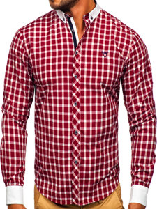 Camisa elegante a cuadros de manga larga para hombre burdeos Bolf 5737-1