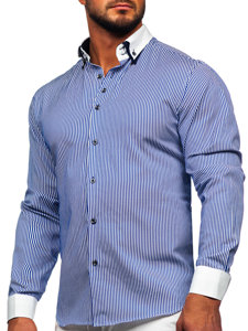 Camisa elegante a manga larga para hombre color azul Bolf 0909