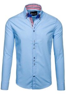 Camisa elegante a manga larga para hombre color azul celeste Bolf 0926