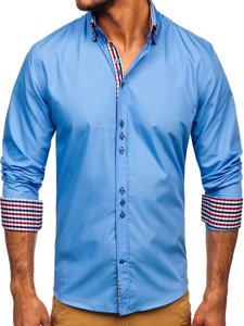 Camisa elegante a manga larga para hombre color azul celeste Bolf 0926