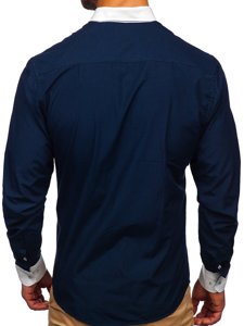 Camisa elegante a manga larga para hombre color azul oscuro Bolf 2782