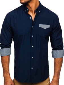 Camisa elegante a manga larga para hombre color azul oscuro Bolf 4711