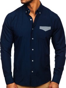 Camisa elegante a manga larga para hombre color azul oscuro Bolf 4711