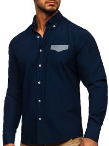 Camisa elegante a manga larga para hombre color azul oscuro Bolf 4711