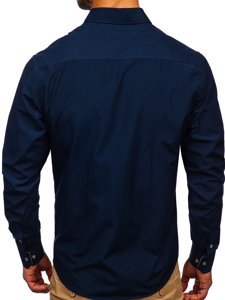 Camisa elegante a manga larga para hombre color azul oscuro Bolf 4711