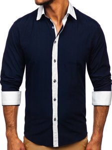 Camisa elegante a manga larga para hombre color azul oscuro Bolf 6882