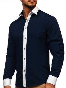 Camisa elegante a manga larga para hombre color azul oscuro Bolf 6882