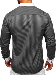 Camisa elegante a rayas con manga larga para hombre color negro Bolf 0909