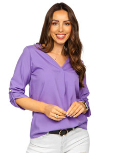 Camisa elegante con escote de pico de manga larga para mujer violeta Bolf 645