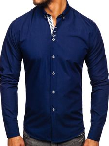 Camisa elegante con manga larga para hombre azul oscuro Bolf 5796