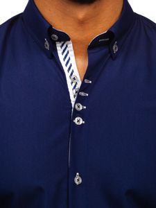 Camisa elegante con manga larga para hombre azul oscuro Bolf 5796