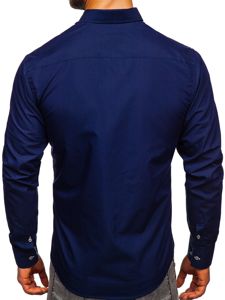 Camisa elegante con manga larga para hombre azul oscuro Bolf 5796