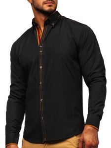 Camisa elegante con manga larga para hombre negra Bolf 4707