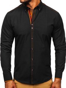 Camisa elegante con manga larga para hombre negra Bolf 4707