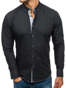 Camisa elegante con manga larga para hombre negra Bolf 5777