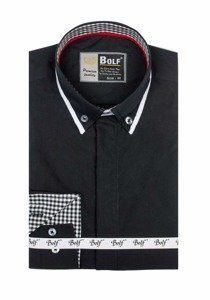 Camisa elegante con manga larga para hombre negra Bolf 6857