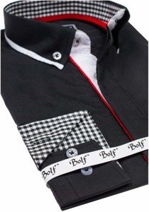 Camisa elegante con manga larga para hombre negra Bolf 6857