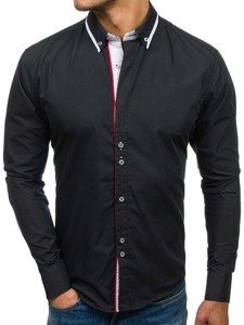 Camisa elegante con manga larga para hombre negra Bolf 6857