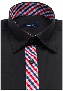 Camisa elegante con manga larga para hombre negra Bolf 6867