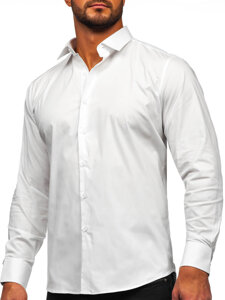 Camisa elegante de algodón de manga larga slim fit para hombre blanco Bolf TSM13