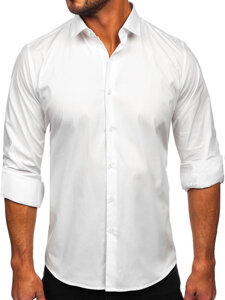 Camisa elegante de algodón de manga larga slim fit para hombre blanco Bolf TSM13