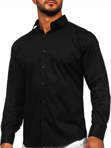 Camisa elegante de algodón de manga larga slim fit para hombre negro Bolf TSM14