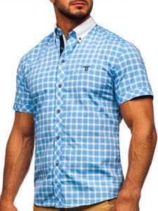 Camisa elegante de cuadros para hombre con manga corta azul Bolf 5531