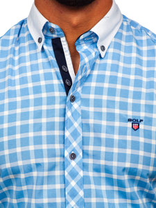 Camisa elegante de cuadros para hombre con manga corta azul Bolf 5531