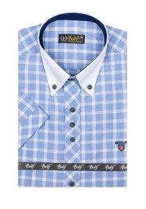 Camisa elegante de cuadros para hombre con manga corta azul Bolf 5531