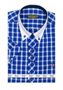 Camisa elegante de cuadros para hombre con manga corta azul aciano Bolf 5531