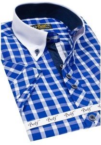 Camisa elegante de cuadros para hombre con manga corta azul aciano Bolf 5531