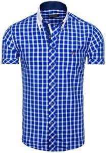 Camisa elegante de cuadros para hombre con manga corta azul aciano Bolf 5531