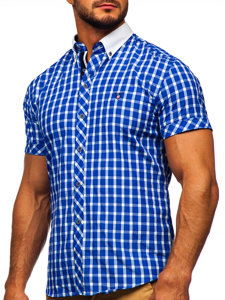 Camisa elegante de cuadros para hombre con manga corta azul aciano Bolf 5531