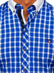 Camisa elegante de cuadros para hombre con manga corta azul aciano Bolf 5531