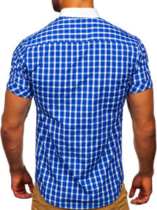 Camisa elegante de cuadros para hombre con manga corta azul aciano Bolf 5531